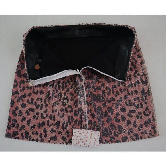 Free People F19R08506 Women's Sz 0 Pink Cheetah Sequined Mini A-Line Skirt $128 - Picture 5 of 9